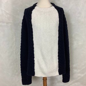 3.1 Phillip Lim Black White Colorblock Cable Knit Wool & Alpaca Chunky Sweater L